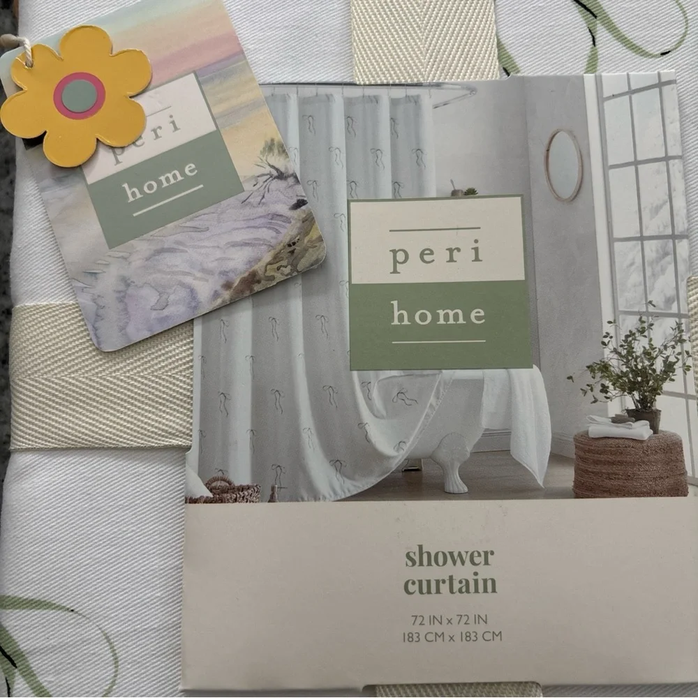 Peri Home Shower Curtain 72x72 Cotton Blend holiday bows Oeko Tex BRAND NEW